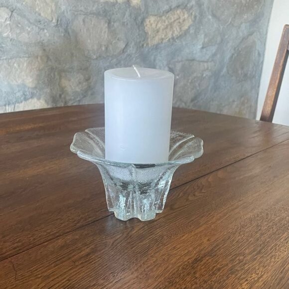 Vintage Blenko Textured Glass Flower Petal Taper Candle Holder Art Glass Candle - Picture 2 of 7